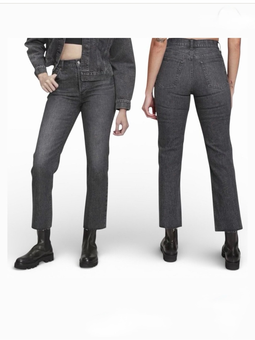GAP Cheeky Straight High Rise Jeans Size Raw Hems Button Fly Washed Black 26/2